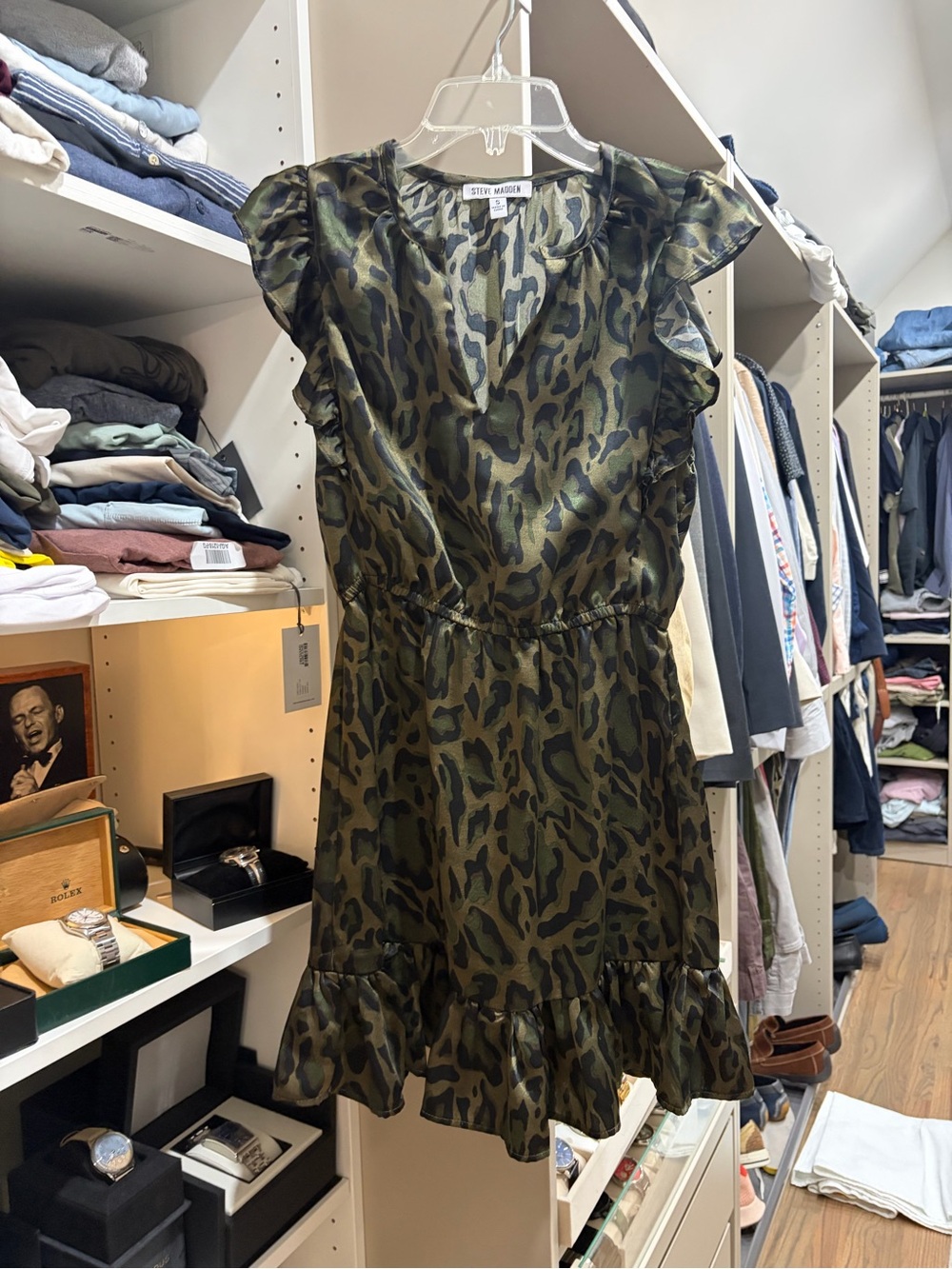 Steve Madden Olive Leopard Ruffle Mini Dress